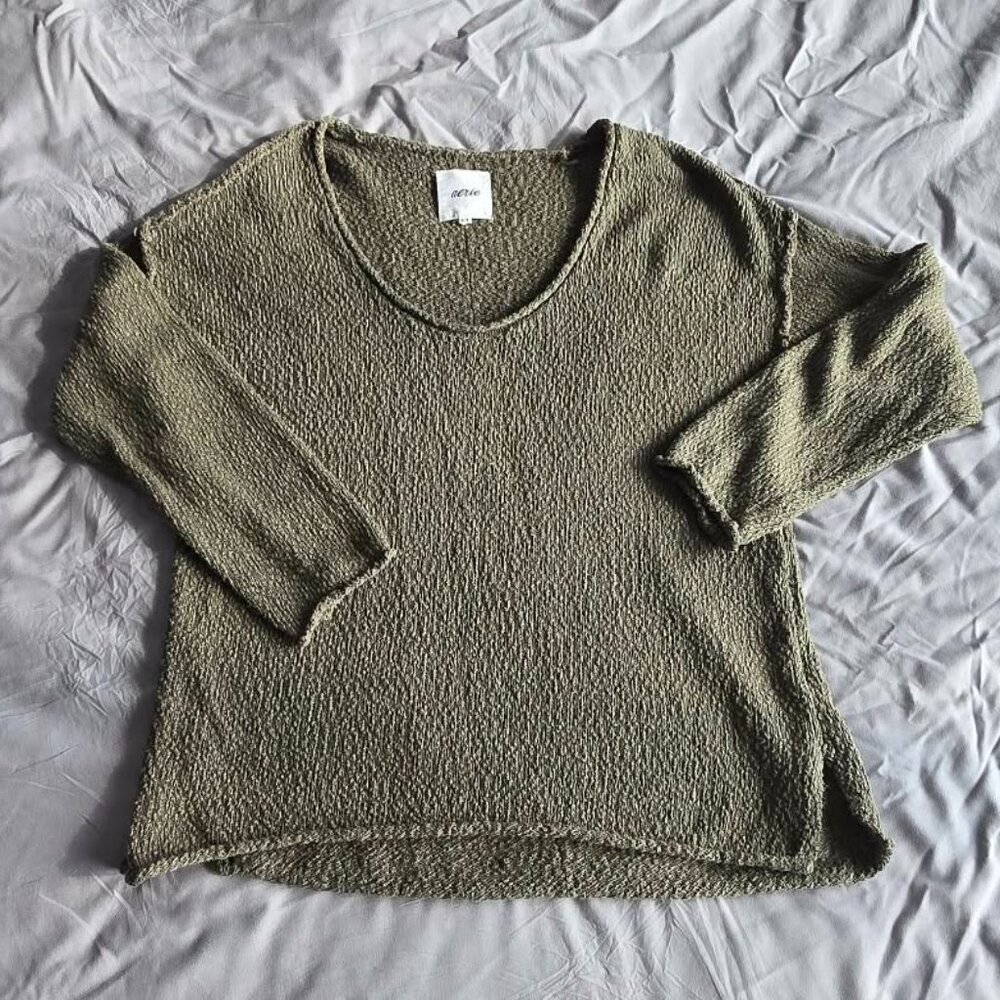 Aerie Deep Scoop Neck Olive Sweater